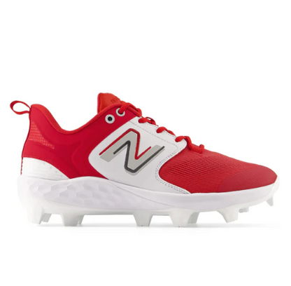 A photo of the New Balance Fresh Foam 3000 V6 Men's Molded Baseball Cleats in colour red side view.