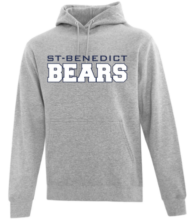 A photo of the ATC St. Benedict Hoodie with st-benedicts bears writing in colour grey