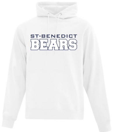 A photo of the ATC St. Benedict Hoodie with st-benedicts bears writing in colour white
