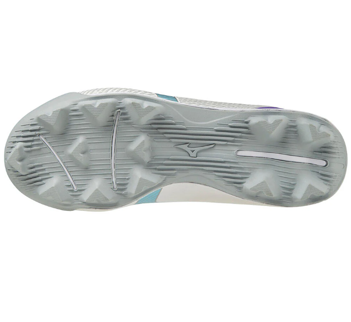 A photo of the Mizuno Wave Finch Lightrevo Women's Molded Softball Cleat white sole bottom view.