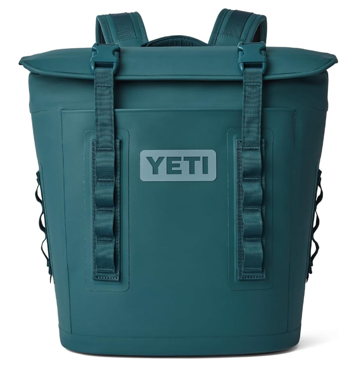 A photo of the Yeti Hopper M12 Soft Cooler Backpack in colour teal front view.