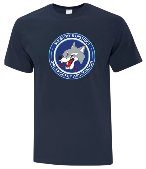 A photo of the SDGHA T-Shirt with custom logo in navy
