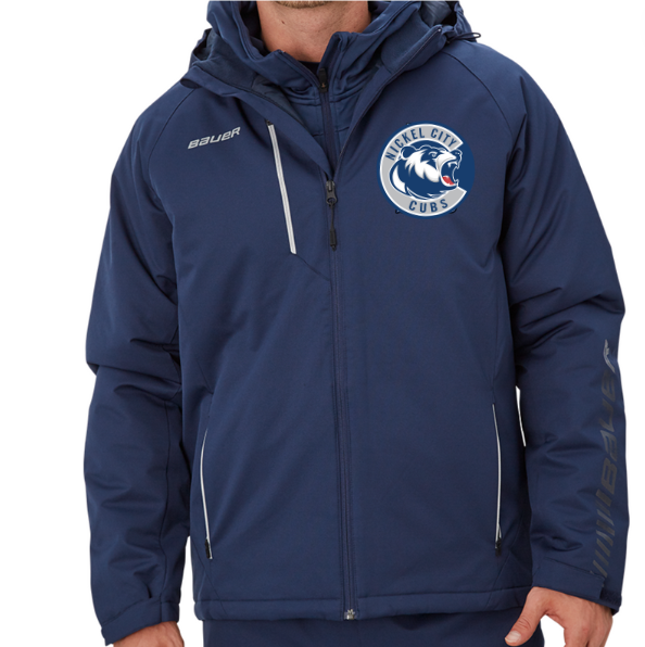 A photo of the Nickel City Hockey Association Bauer Heavy Weight Jacket with cubs logo in navy
