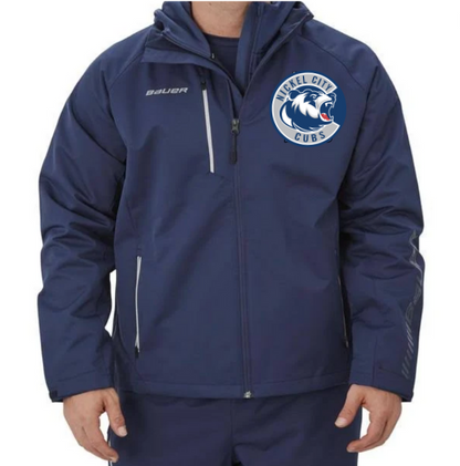 A photo of the Nickel City Hockey Association Bauer Lightweight Jacket with cubs logo in navy