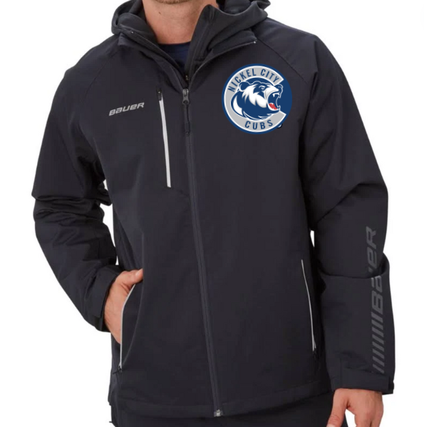 A photo of the Nickel City Hockey Association Bauer Lightweight Jacket with cubs logo in black