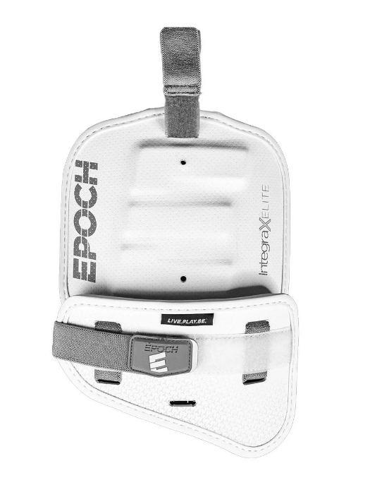 A photo of the Epoch Integra X Elite Lacrosse Bicep Pads in colour white front view.