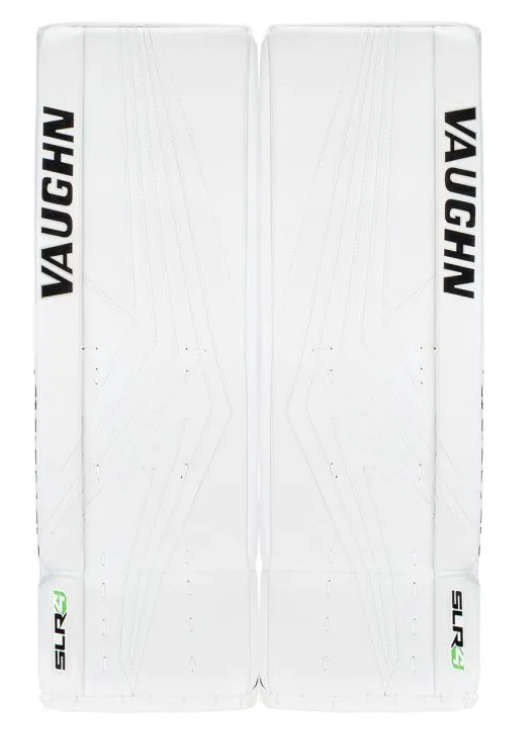 A photo of the Vaughn SLR4 Pro Carbon Senior Goalie Leg Pads in colour white front view.