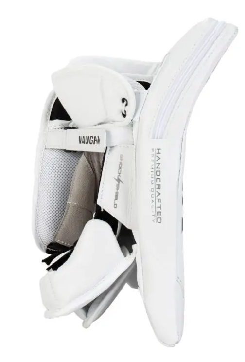 A photo of the Vaughn SLR4 Pro Carbon Senior Goalie Blocker in colour white side view.