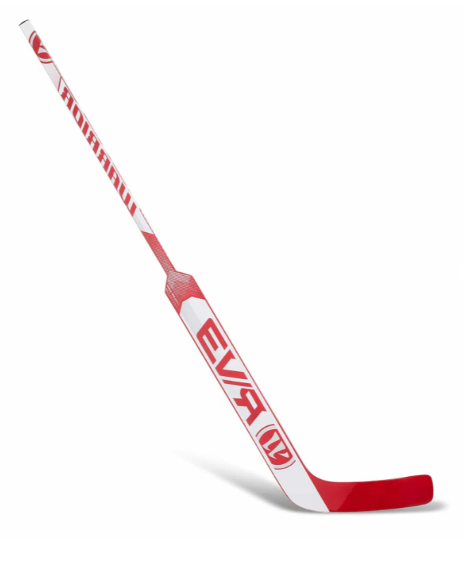 A photo of the Warrior Ritual V3 E Senior Goalie Stick - Regular Hand in colour white and red full view.