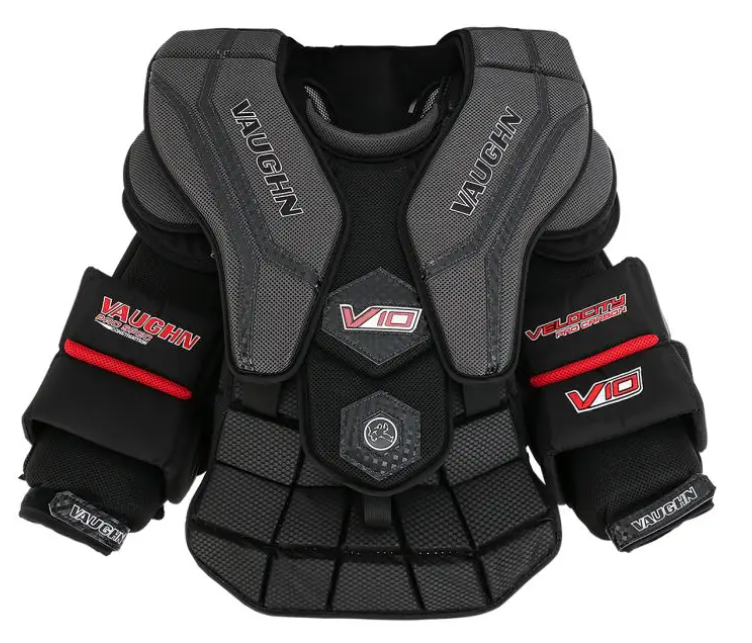 A photo of the Vaughn VP V10 Pro Arm and Chest Pad in colour red and black front view