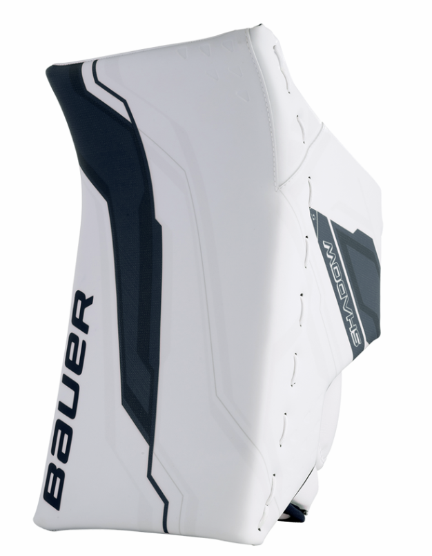 A photo of the Bauer Supreme Shadow Senior Custom Goalie Blocker in colour white and navy