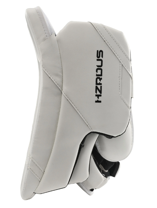 A photo of the True HZRDUS 7X4 Senior Goalie Blocker in colour white, side view.