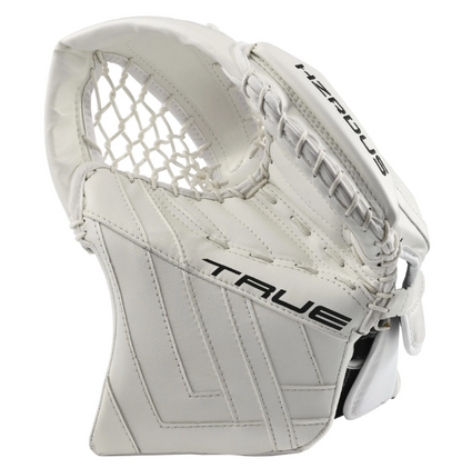 A photo of the True HZRDUS 7X4 Senior Goalie Catcher in colour white. Palm view.