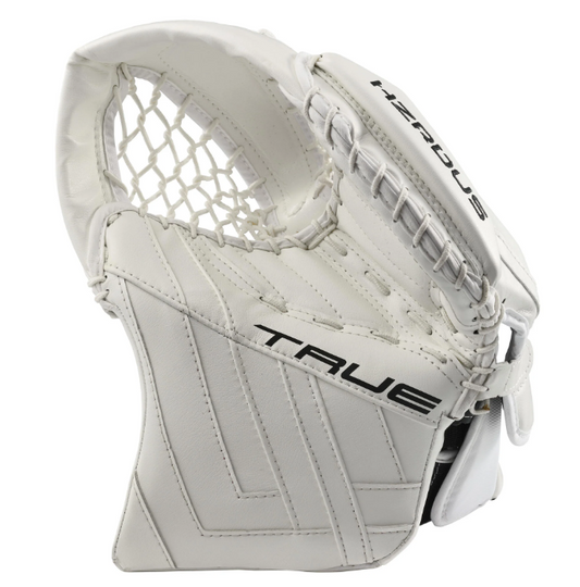 A photo of the True HZRDUS 7X4 Senior Goalie Catcher in colour white. Palm view.