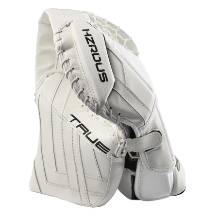 A photo of the True HZRDUS 7X4 Senior Goalie Catcher in colour white. Side view.