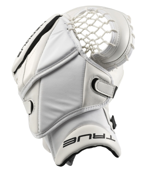 A photo of the True HZRDUS 7X4 Senior Goalie Catcher in colour white. Back view.