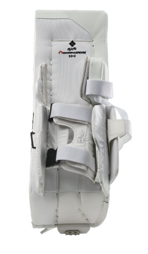 A photo of the True HZRDUS 9X4 Senior Goalie Pad in colour white, back view.