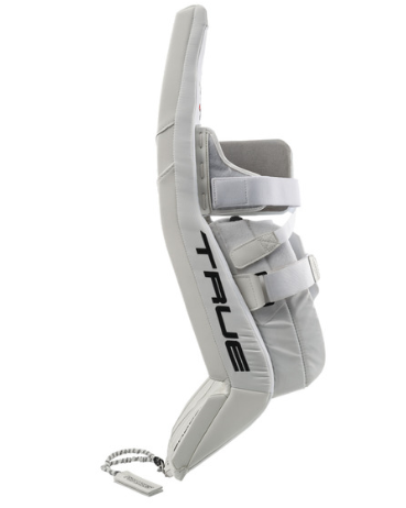 A photo of the True HZRDUS 9X4 Senior Goalie Pad in colour white, side view.