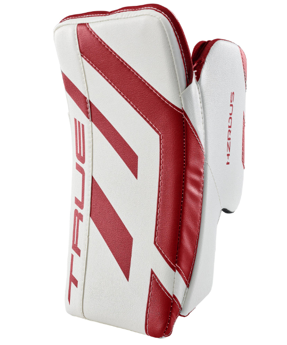 A photo of the True HZRDUS Junior Goalie Blocker in colour red and white