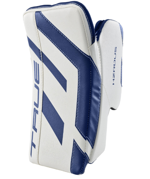 A photo of the True HZRDUS Junior Goalie Blocker in colour royal and white