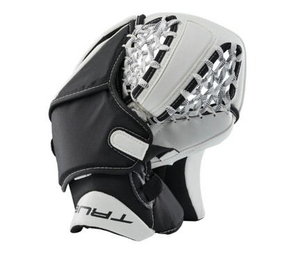 A photo of the True HZRDUS Junior Goalie Catcher in colour black and white, back view.