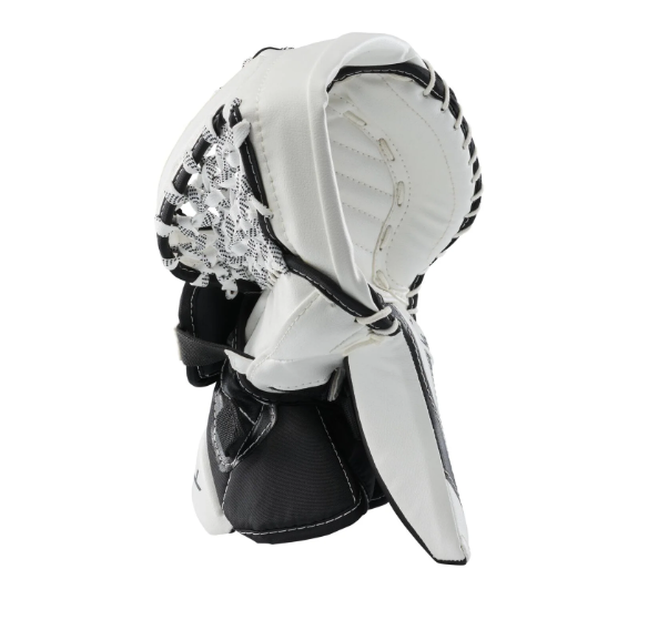 A photo of the True HZRDUS Junior Goalie Catcher in colour black and white, side view.