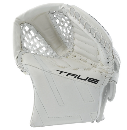 A photo of the True HZRDUS Junior Goalie Catcher in colour white, front view.