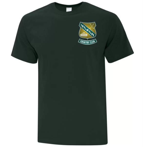 A photo of the Idylwylde Curling Country Club Youth T-Shirt in colour dark green.