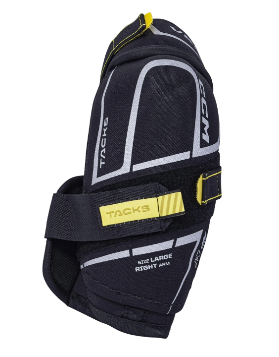 CCM Tacks Vector Hockey Elbow Pads - Source Exclusive in colour black and yellow, front  view.