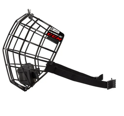 A photo of the CCM FM580 Face Cage in colour black. Side view.