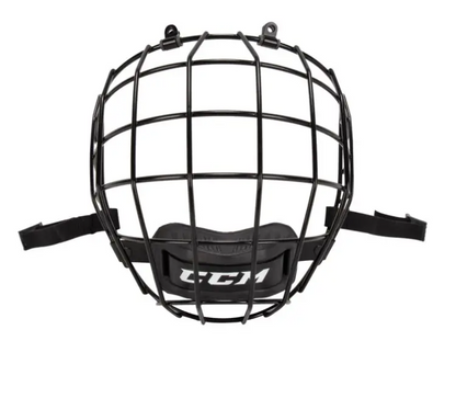 A photo of the CCM FM580 Face Cage in colour black. Front view.