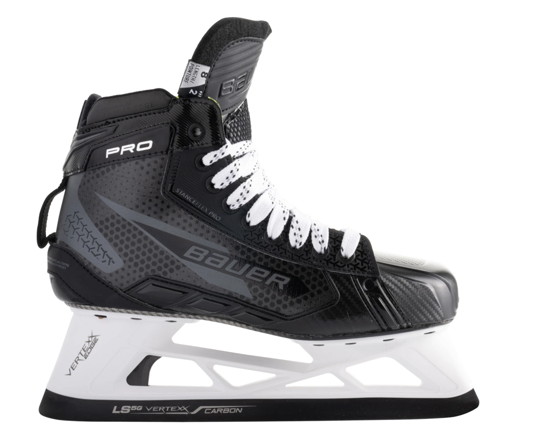 A photo of the 2024 Bauer Pro Goalie Skate in colour black and grey.