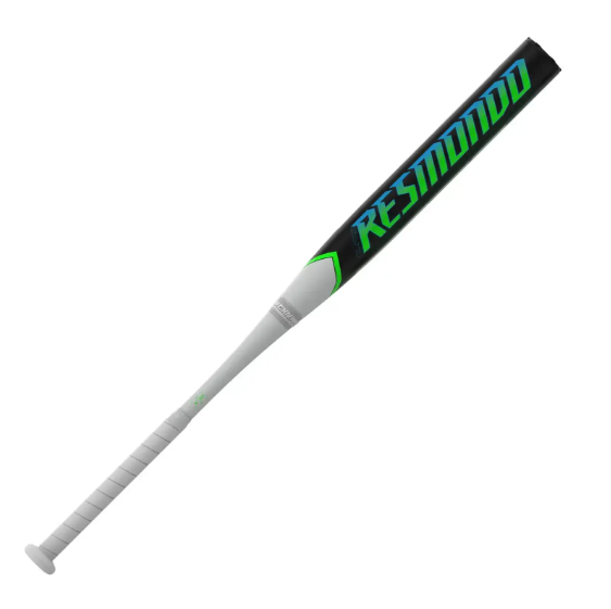 A photo of the Easton Resmondo Balanced 13.5" Slo-Pitch Softball Bat in colour black and green. Front view.