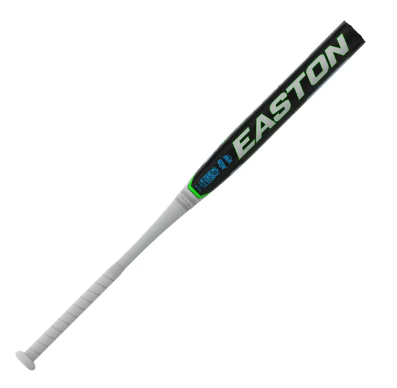 A photo of the Easton Resmondo Balanced 13.5" Slo-Pitch Softball Bat in colour black and green. Rear view.