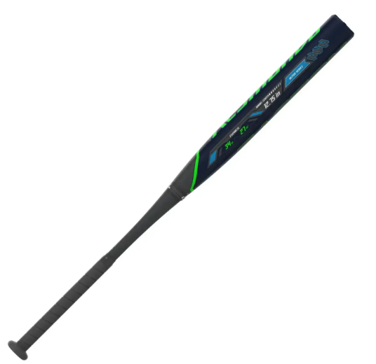 A photo of the Easton Resmondo Loaded 12.75" Slo-Pitch Softball Bat in colour black and green. Side view.