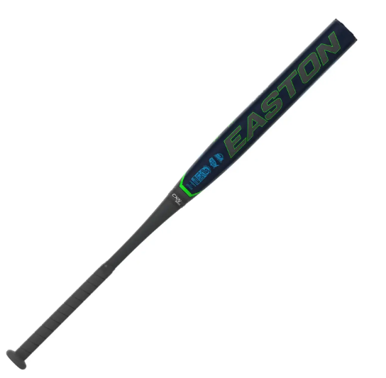 A photo of the Easton Resmondo Loaded 12.75" Slo-Pitch Softball Bat in colour black and green. Rear view.