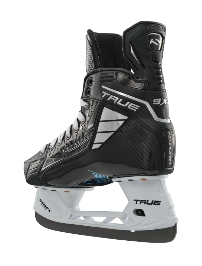 A photo of the True Hockey Catalyst 9X4 Hockey Skates (2024) in colour black. Angled view.