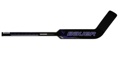 A photo of the Bauer Mystery Mini Stick 2024 Protocol goalie stick in colour black and purple. 