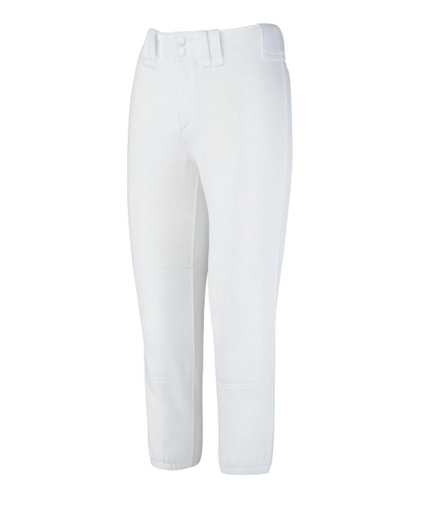 A photo of the Mizuno Women's Belted Softball Pants in colour white. Front view.