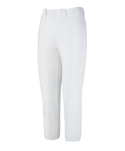 A photo of the Mizuno Women's Belted Softball Pants in colour white. Front view.