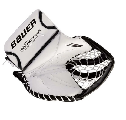 A photo of the Bauer Reactor R5 Pro Goalie Catcher (2024) in colour white and black.