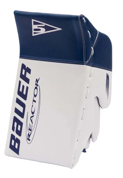 A photo of the Bauer R5 Pro Senior Goalie Blocker (2024) in colour white and blue.