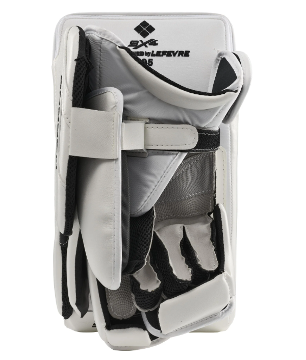 A photo of the True HZRDUS 9X4 Senior Goalie Blocker (2024) in colour white. Palm view.