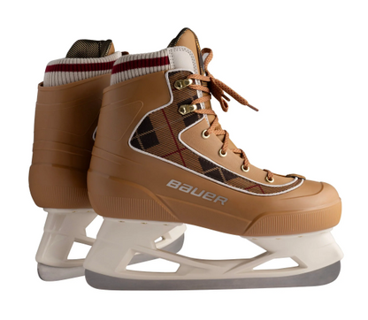 A photo of the Bauer Chamonix Glides Senior Ice Skates in colour brown with plaid design. Side view.