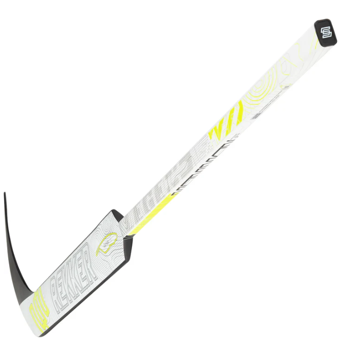 A photo of the Sherwood REKKER Legend 4 Senior Goalie Stick in colour white and black. Angled view.