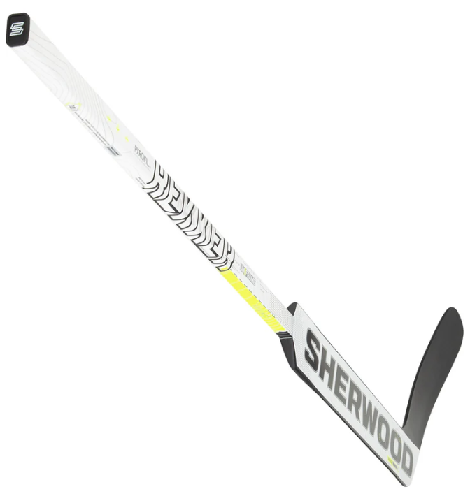 A photo of the Sherwood REKKER Legend 4 Senior Goalie Stick in colour white and black. Angled view.