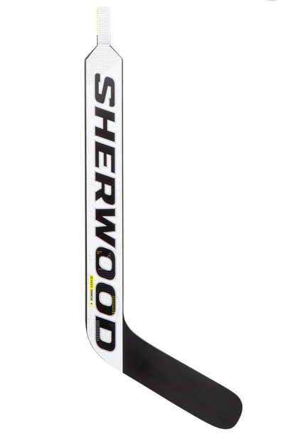 A photo of the Sherwood REKKER Legend 4 Senior Goalie Stick in colour white and black. Paddle view.