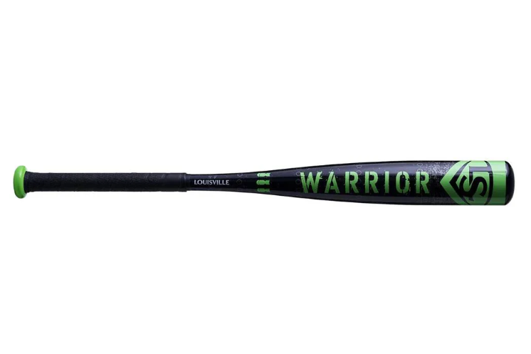A photo of the Louisville Slugger Warrior 24 2 1/4" (-12) T-Ball Bat in colour black and green. Side view.