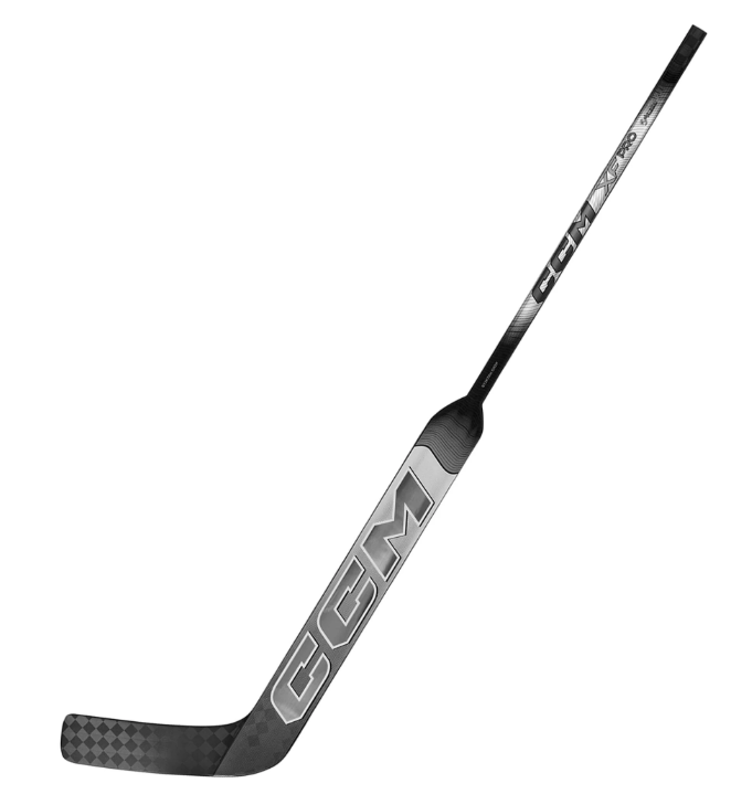 A photo of the CCM XF Pro CC2 P1 Senior Goalie Stick (2024) in colour white and black. Angled view.