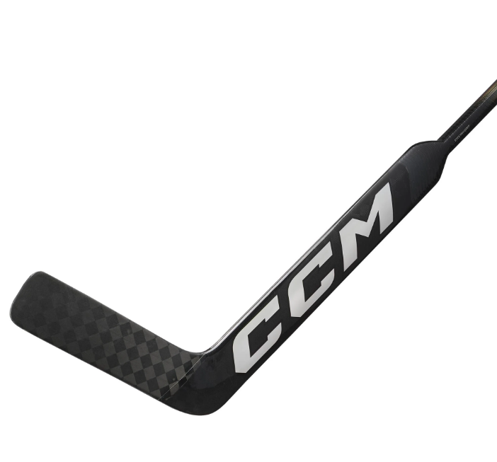 A photo of the CCM XF Pro CC2 P1 Senior Goalie Stick (2024) in colour black and purple. Paddle view.